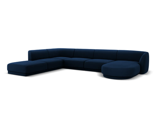 Micadoni Panoramische hoekbank links Miley 6-zits, flueel, koningsblauw - 255x330x70cm