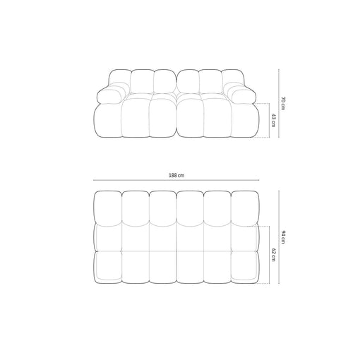 Cosmopolitan Design - Modulaire bank Cortina 2-zits, flueel cappuccino - 94x188x70cm