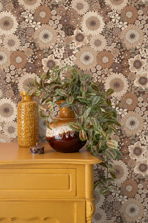 ESTAhome behang retro bloemen bruin - 50 x 900 cm - 131316 - vtwonen shop
