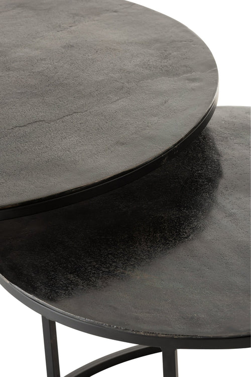 J-Line bijzettafel Rond Oxidize - aluminium/ijzer - zwart/groen - set van 3