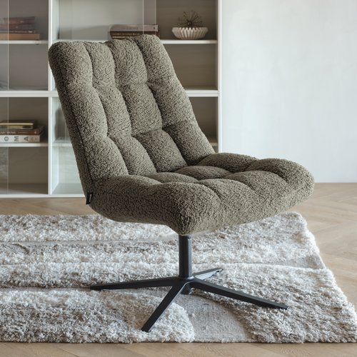 WOOOD draaibare fauteuil Job - Teddy - Groen - 101x70x85