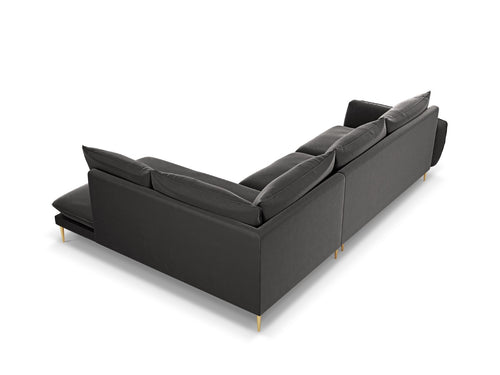 Cosmopolitan Design rechter hoekbank Vienna 6-zits, flueel, donkergrijs - 185x275x95cm