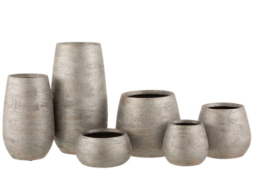 J-Line vaas Oneffen Ruw - keramiek - zilver - large - 41 cm hoog