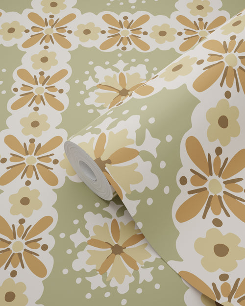 ESTAhome behang vintage bloemen groen en terracotta - 50 x 900 cm - 131504 - vtwonen shop