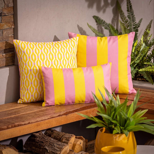KUSSENSET - 3-delig - Rocket - 45x45 cm, 30x50 cm - inclusief binnenkussens - geel, roze