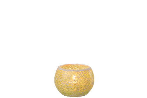 J-Line theelichthouder Mozaiek Rond - glas - geel - small - 4 stuks