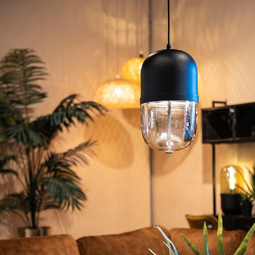 FurniLux Maverick Black Hanglamp  - Elegante Glas Detail - 20x20x37cm