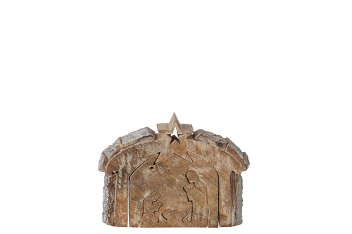 J-Line Kerststal - mangohout - naturel/wit - small