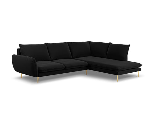 Cosmopolitan Design rechter hoekbank Vienna 6-zits, flueel, zwart - 185x275x95cm