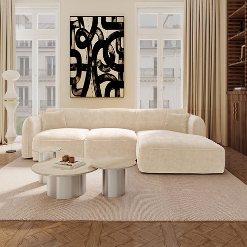 Premium Interiors - Rechthoekige hoekbank LOMI - gewaafd fluweel crème 272cm