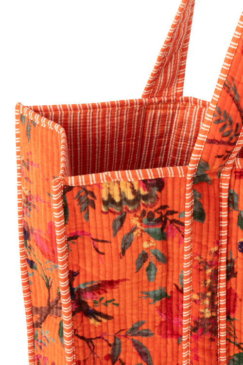 J-Line tas Vogels/Bloemen - katoen/fluweel - oranje - vtwonen shop