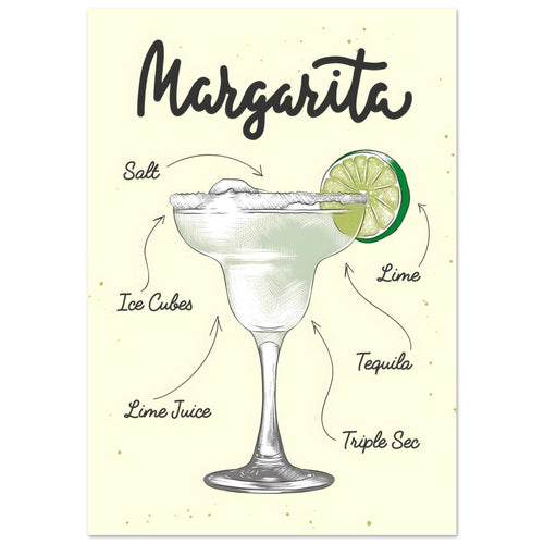Artfulprints  Margarita cocktail – Illustratie   poster 70x100 cm