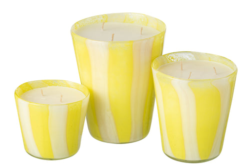 J-Line geurkaars Noa Strepen - Yashioka Gardenia - glas - geel - large - 95U