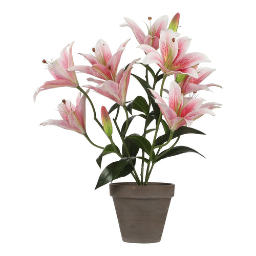Mica Decorations Tijgerlelie Kunstplant in Bloempot Stan - H47 x Ø45 cm - Roze
