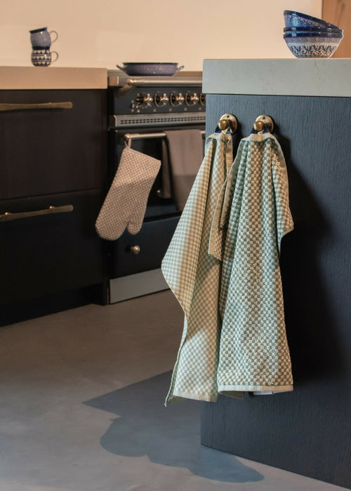 Luxe Keukendoek en Theedoek Kleine Ruit Donkergroen - Bunzlau Castle - 100% biologisch GOTS katoen