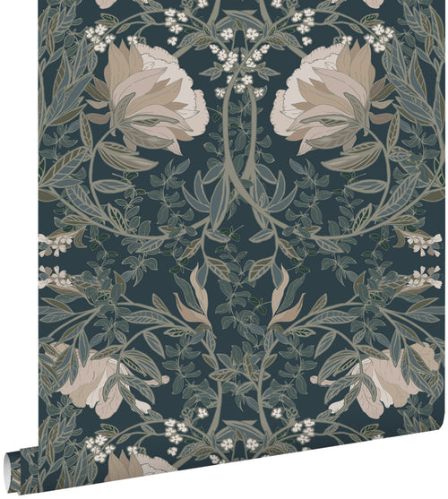 ESTAhome behang vintage bloemen in art nouveau stijl donkerblauw - 0.53 x 10.05 m - 139421 - vtwonen shop