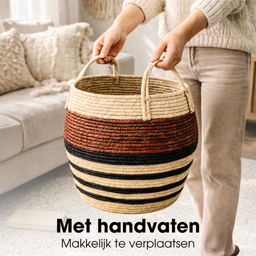 Mica Decorations Opbergmand met Handvatten - Set van 2 Opbergmanden - Woondecoratie en Opbergen - 34 x Ø28 cm en 44 x Ø40 cm - Bruin, Zwart
