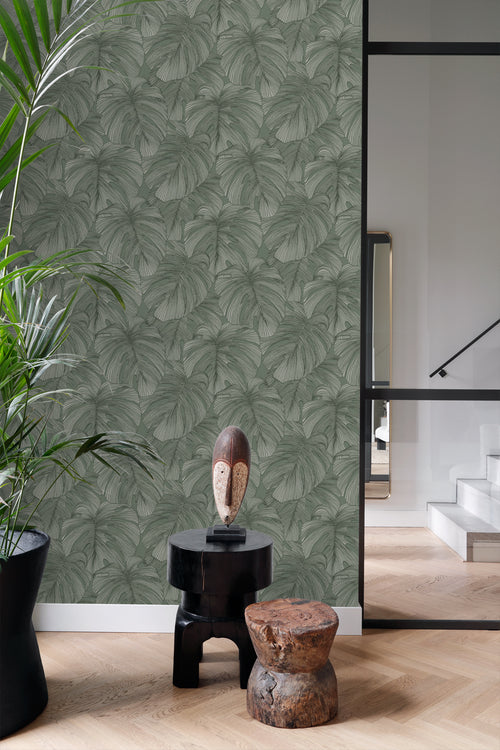 Origin Wallcoverings behang 3D-motief bladeren vergrijsd groen - 50 x 900 cm - 347919 - vtwonen shop