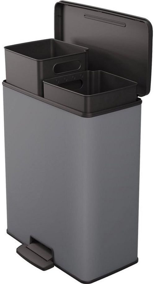Curver Decobin Duo Prullenbak - 26L + 26L - Rechthoekig - Grijs - vtwonen shop