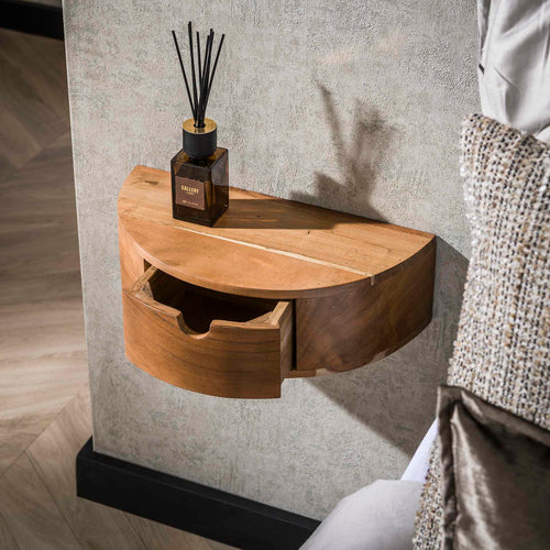 Giga Meubel Nachtkastje Curve - Naturel Acaciahout - 40x20x12cm - vtwonen shop
