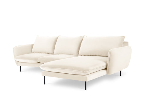 Cosmopolitan Design rechter hoekbank Vienna 5-zits, flueel, lichtbeige - 170x255x95cm