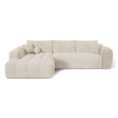 Premium Interiors - Linkshoekbank met slaapfunctie en opbergruimte SKY - kruisbinding  crème 310cm