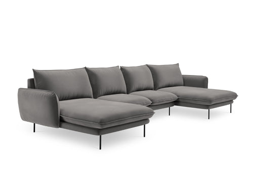 Cosmopolitan Design Panoramische bank Vienna 6-zits, flueel, lichtgrijs - 170x350x95cm