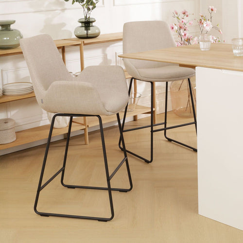 Nolon Nino-Eef Barkruk Beige - met Armleuning - Zwart - 65 cm
