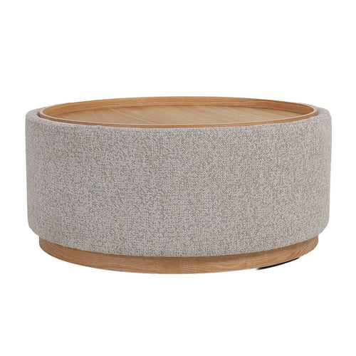 DÉJA Living Salontafel Marcia – Rond – Met Opbergruimte – Essen Fineer – 83x83x40 cm – Taupe/Naturel