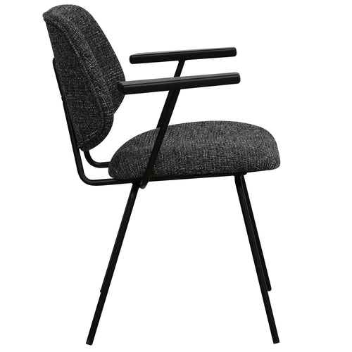 Furnhouse eetkamerstoelen armleuning Sofia - Zwart - Stof (Bouclé) - Set van 6