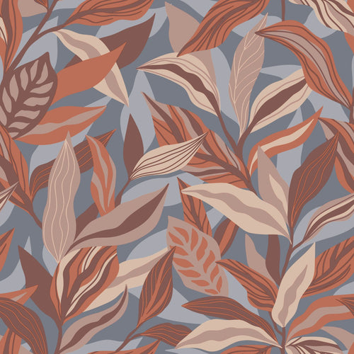 ESTAhome behang tropische bladeren terracotta en blauw - 50 x 900 cm - 132003