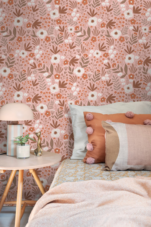 ESTAhome behang bloemetjes terracotta roze - 50 x 900 cm - 131069 - vtwonen shop