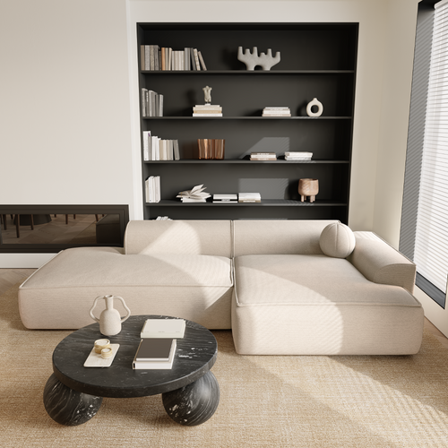 Sia Home - Rechthoekige hoekbank ANIA - geweven stof crème 260cm