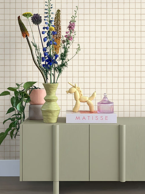 ESTAhome behang geblokt motief beige en bruin - 50 x 900 cm - 131929