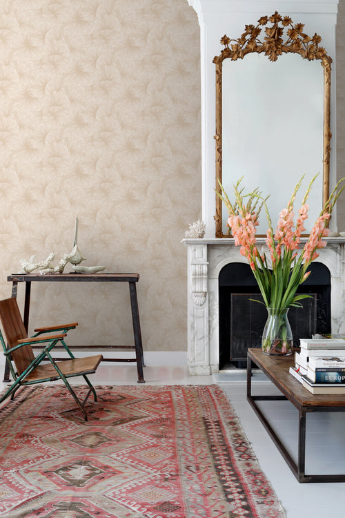 ESTAhome behang 3D-motief bladeren beige - 53 cm x 10.05 m - 131395