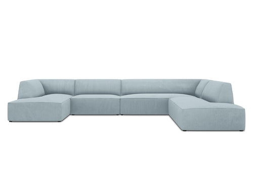 Micadoni Panoramische hoekbank rechts Ruby 7-zits, ribfluwelen, lichtblauw - 273x366x69cm