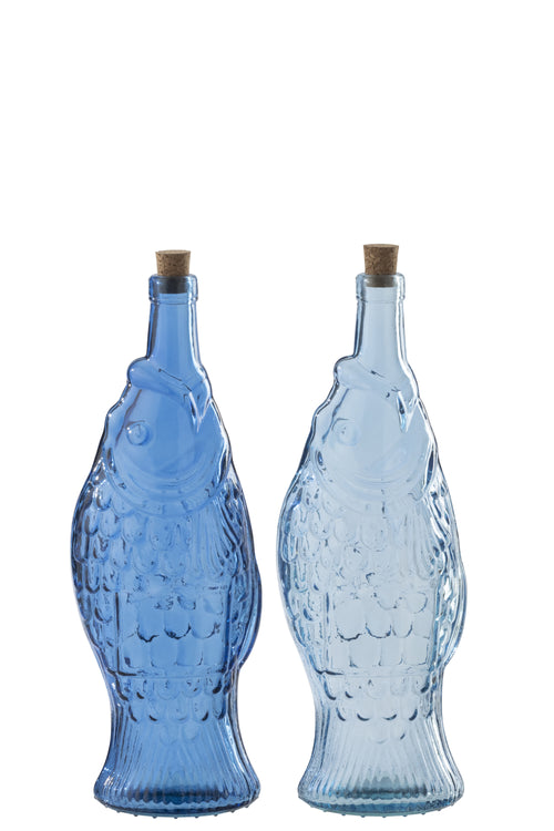 J-Line decoratie Fles - lichtblauw/blauw - set van 2
