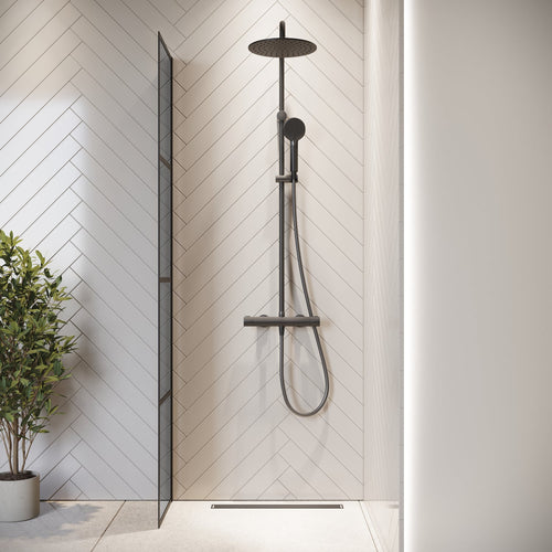 Badplaats Douchewand Essos 40 x 200 cm – Zwart – Inloopdouche 8 mm Rookglas