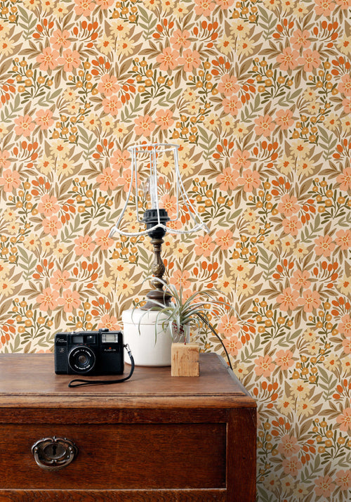 ESTAhome behang bloemen terracotta - 50 x 900 cm - 131449 - vtwonen shop