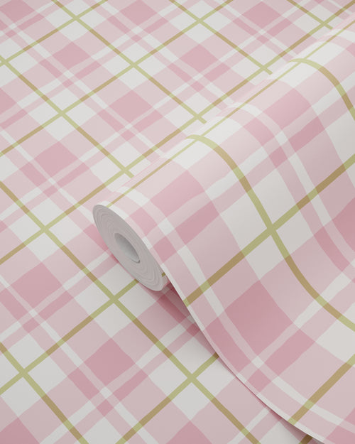 ESTAhome behang ruitjes roze en groen - 50 x 900 cm - 131953