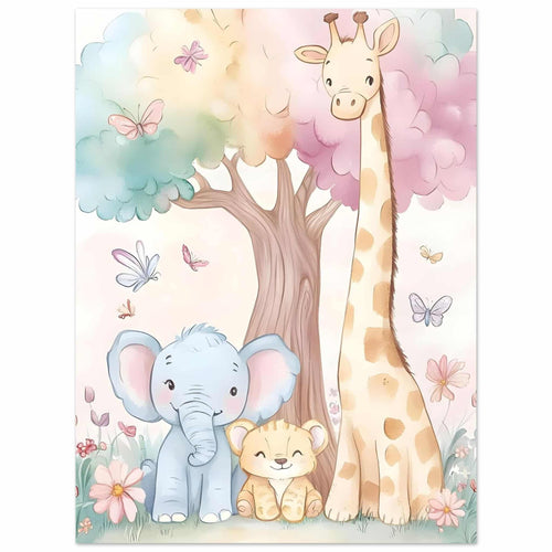 Artfulprints Poster Vrolijke safari dieren   - 30x40 cm - Meerkleurig
