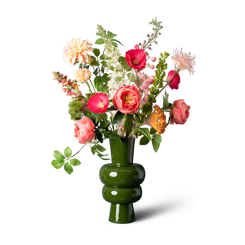 Madame Fleurie zijden boeket Hygge Grande Mossgreen - Natural flow - met vaas - vtwonen shop