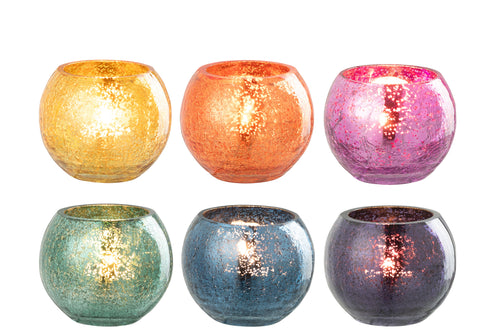 J-Line theelichthouder Bal Craquelé - glas - mix - 6 stuks - vtwonen shop
