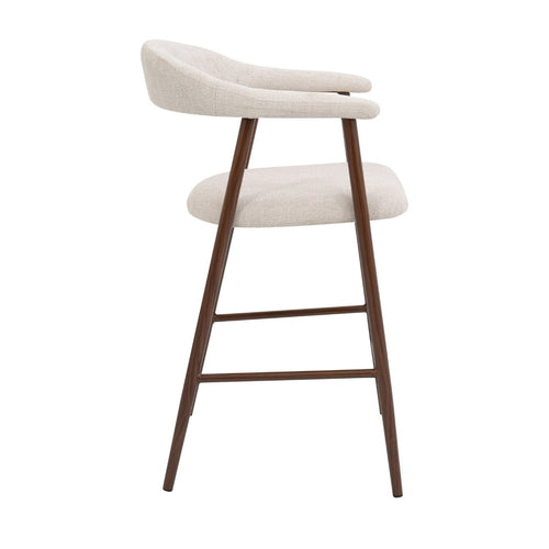 Giga Meubel Barkruk Mila - Beige Stof/Walnoot - Zithoogte 75cm - Set van 2