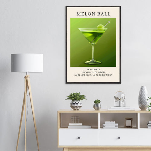 Artfulprints Poster met Lijst Melon Ball cocktail - Ingrediënten   - 70x100 cm - Groen