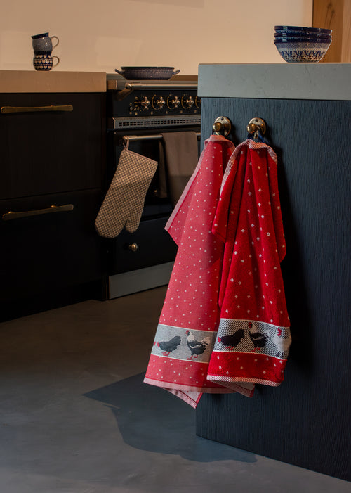 Luxe Keukendoek en Theedoek Kip Rood Bunzlau Castle - 100% biologisch GOTS katoen