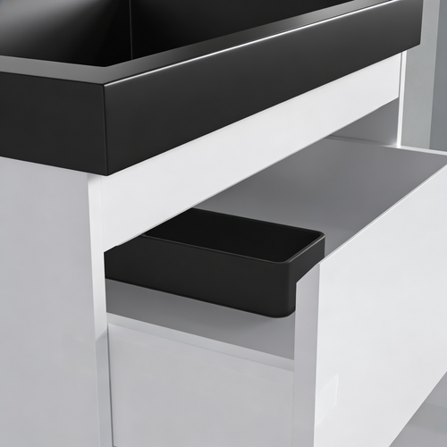 LOMAZOO badkamermeubel Monaco - zwevend met zwarte wastafel - glanzend wit - 60 cm