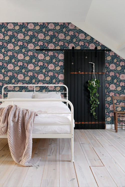 ESTAhome behang vintage bloemen blauw en oudroze - 53 cm x 10.05 m - 139382