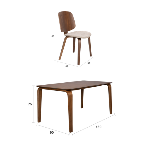 Housecraft Living Walden Eetkamerset | Eettafel en 4 Stoelen Hout Walnootbruin