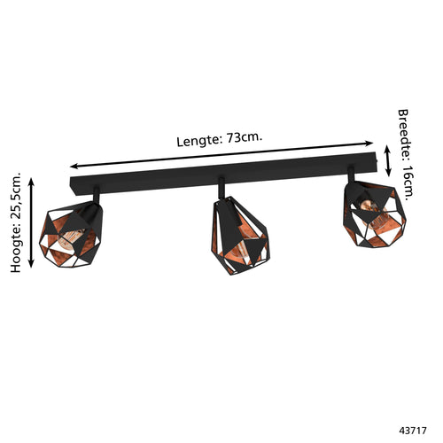 EGLO spot Carlton 7 - e27 - 73 cm - zwart/koper - staal - vtwonen shop